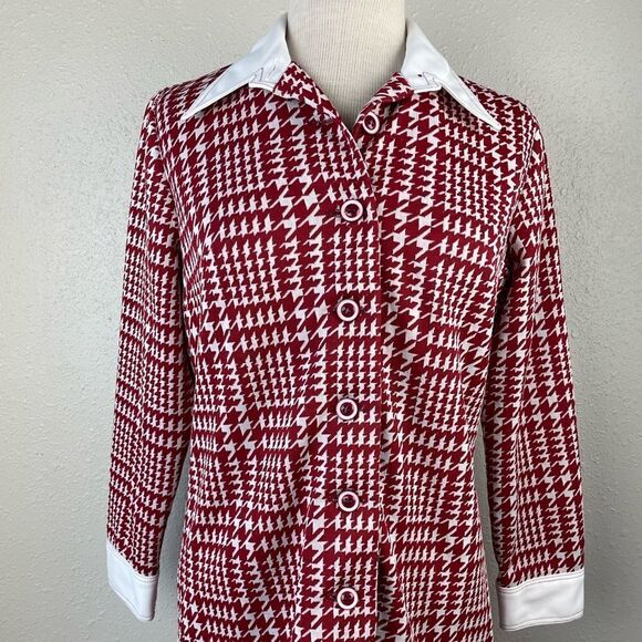 Vintage Cay Artley Red & White Half Button Down Dress EUC - Picture 2 of 8